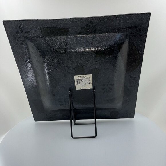 Large 14" Recessed Square Platter Vibrant Fused Glass Fruit on Black Background - Picture 6 of 9
